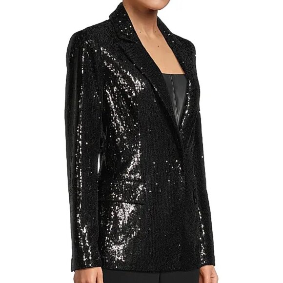 MILLY 'ALEXA' Sequin-Embellished Blazer Jacket, Black - Picture 2 of 3